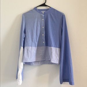 Derek Lam 10 Crosby blue white stripe button shirt